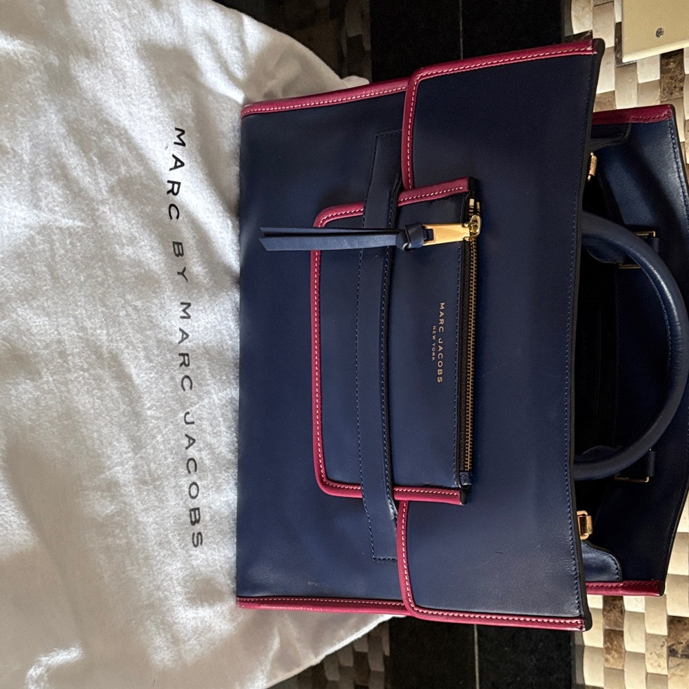 Marc Jacobs Navy Blue and Burgundy Satchel